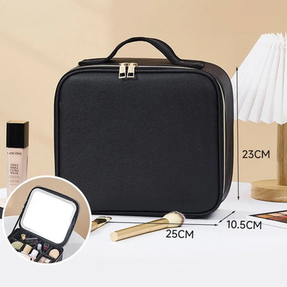 Cosmetic bag with LED light and mirror